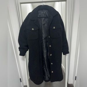 BooHoo Black Longline Borg Shacket